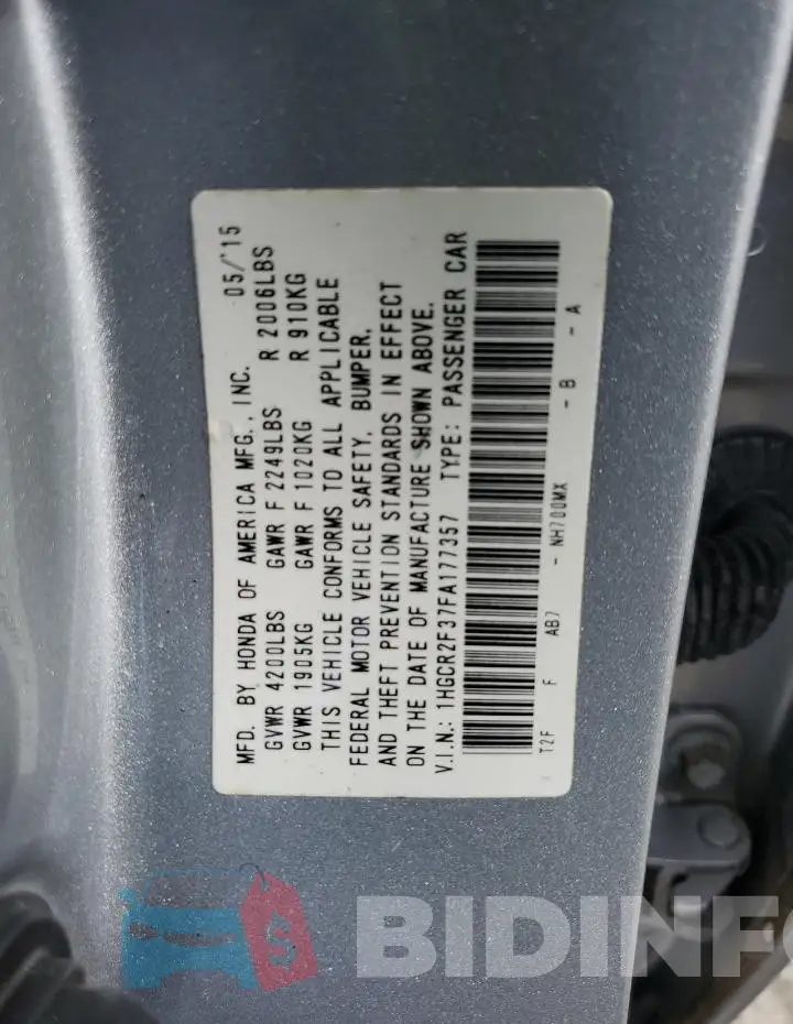 1HGCR2F37FA177357 Photo# 12