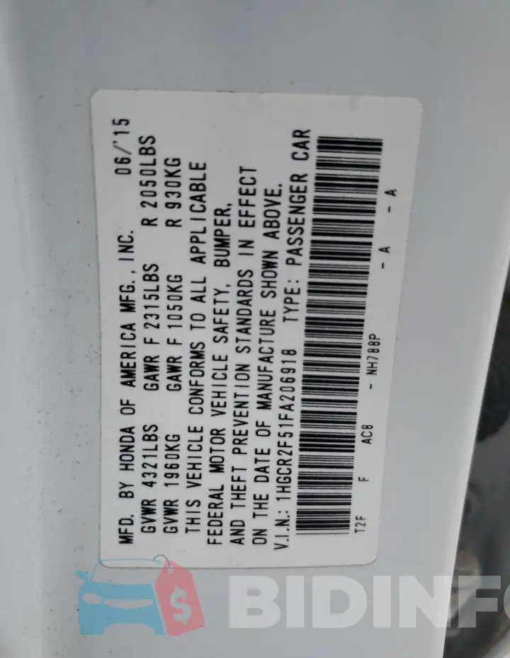 1HGCR2F51FA206918 Photo# 12