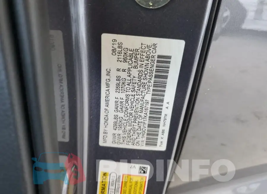 1HGCV1F17KA167197 Photo# 13
