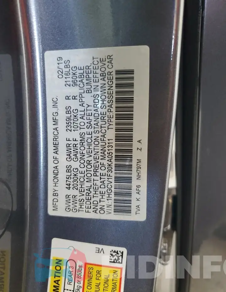 1HGCV1F30KA051311 Photo# 12
