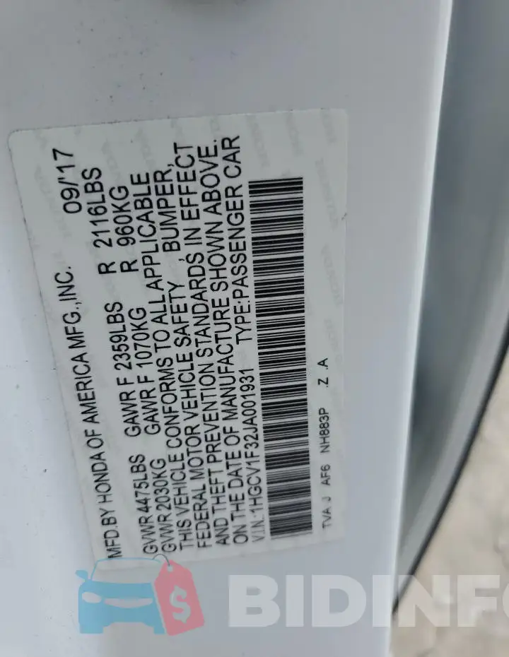 1HGCV1F32JA001931 Photo# 12