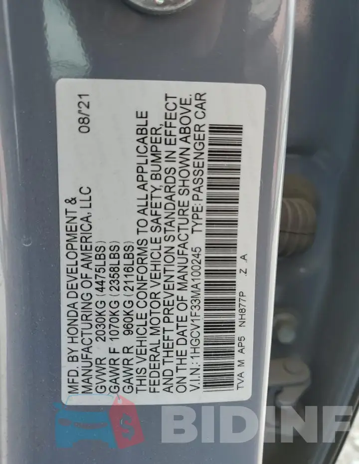 1HGCV1F33MA100245 Photo# 12
