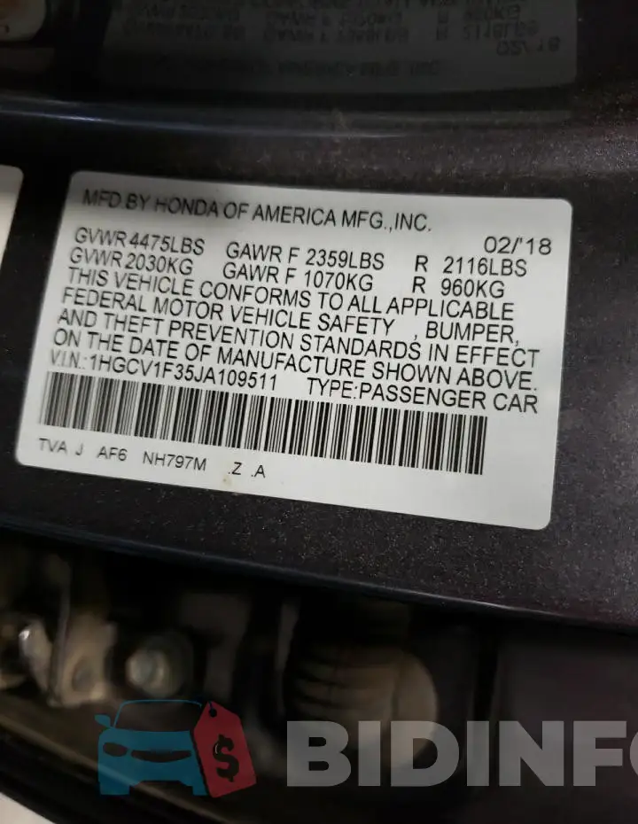 1HGCV1F35JA109511 Photo# 12