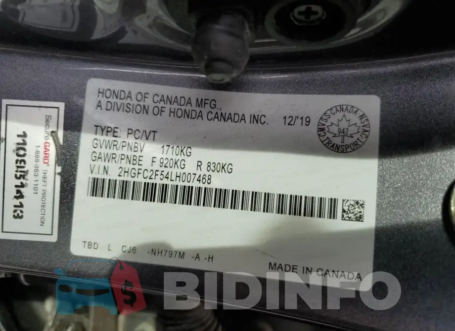 2HGFC2F54LH007468 Photo# 12