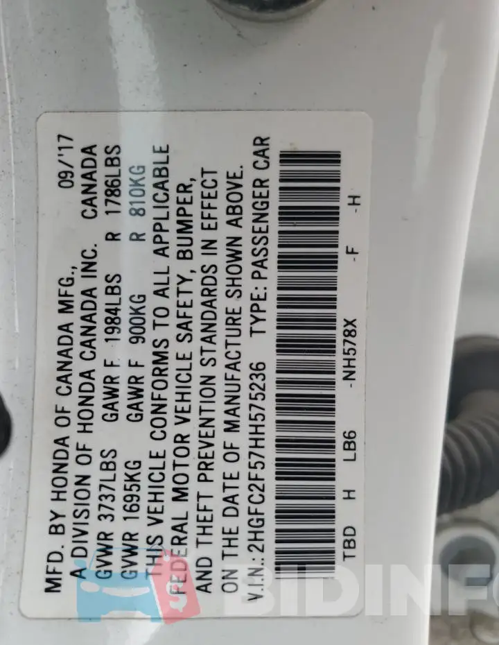 2HGFC2F57HH575236 Photo# 12