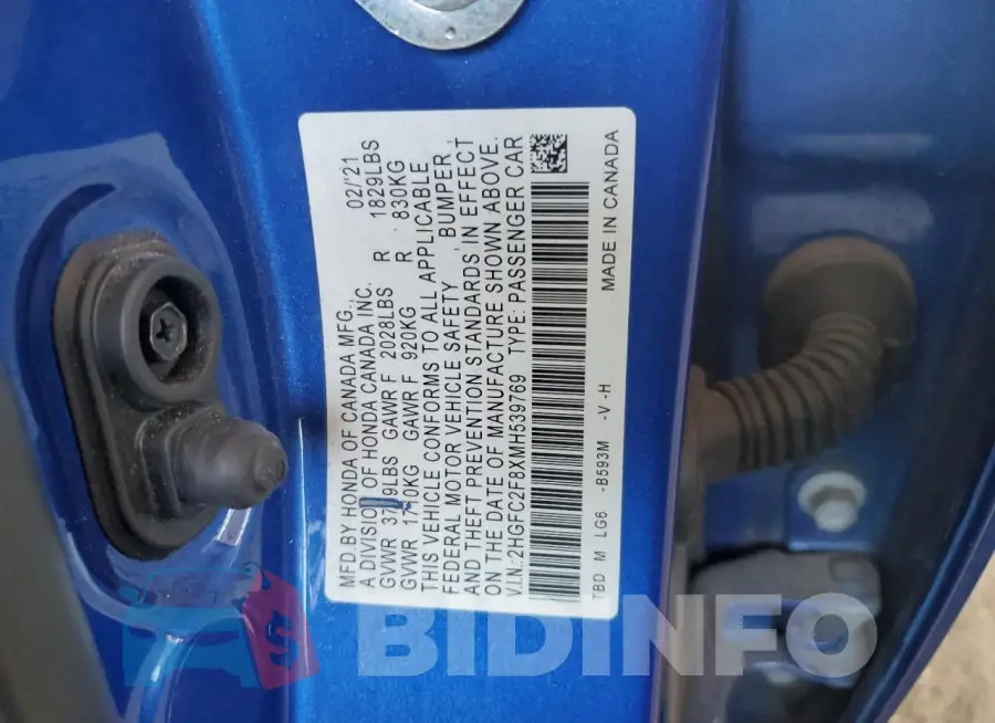 2HGFC2F8XMH539769 Photo# 12