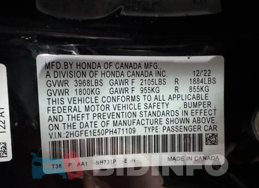 2HGFE1E50PH471109 Photo# 10