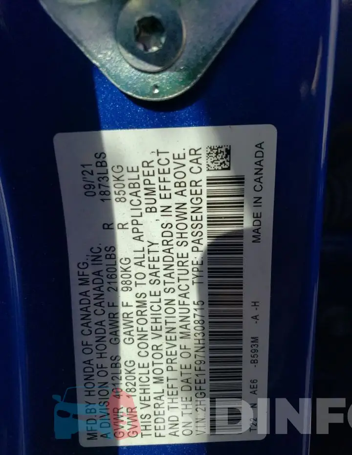 2HGFE1F97NH308715 Photo# 12