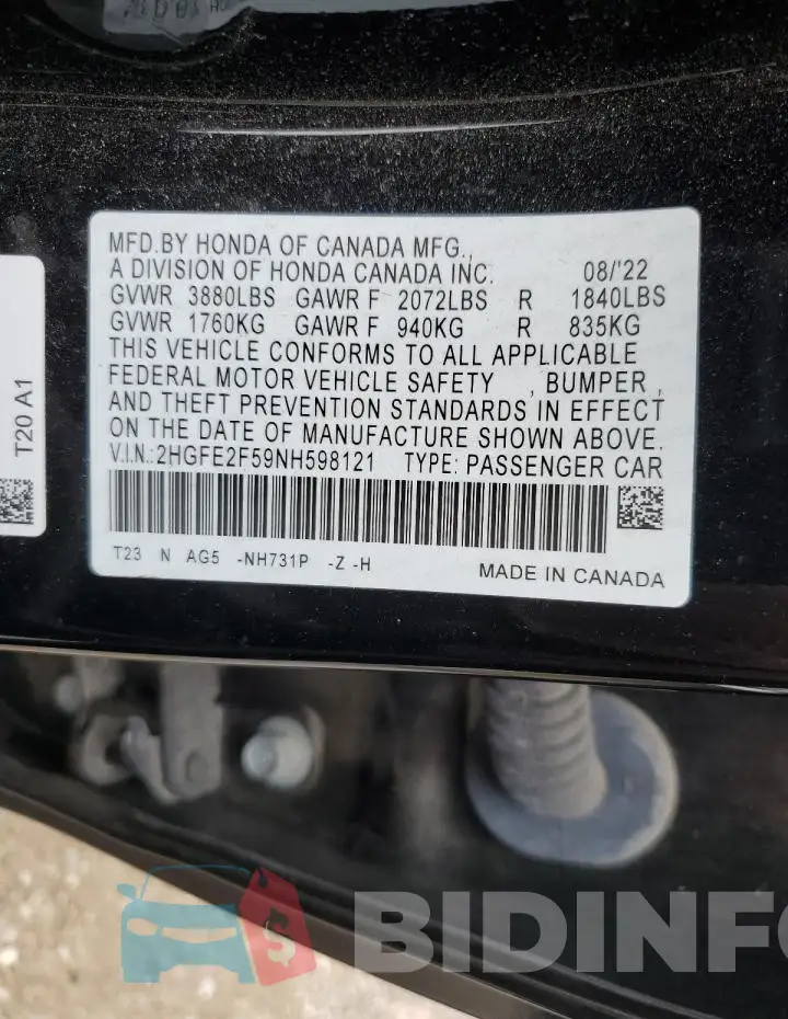 2HGFE2F59NH598121 Photo# 12