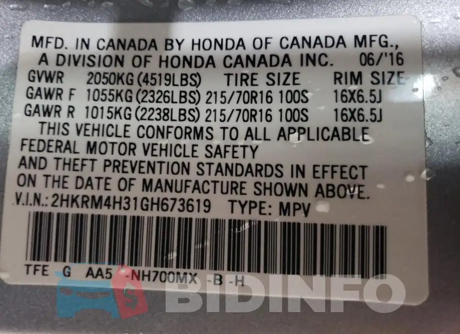 2HKRM4H31GH673619 Photo# 13