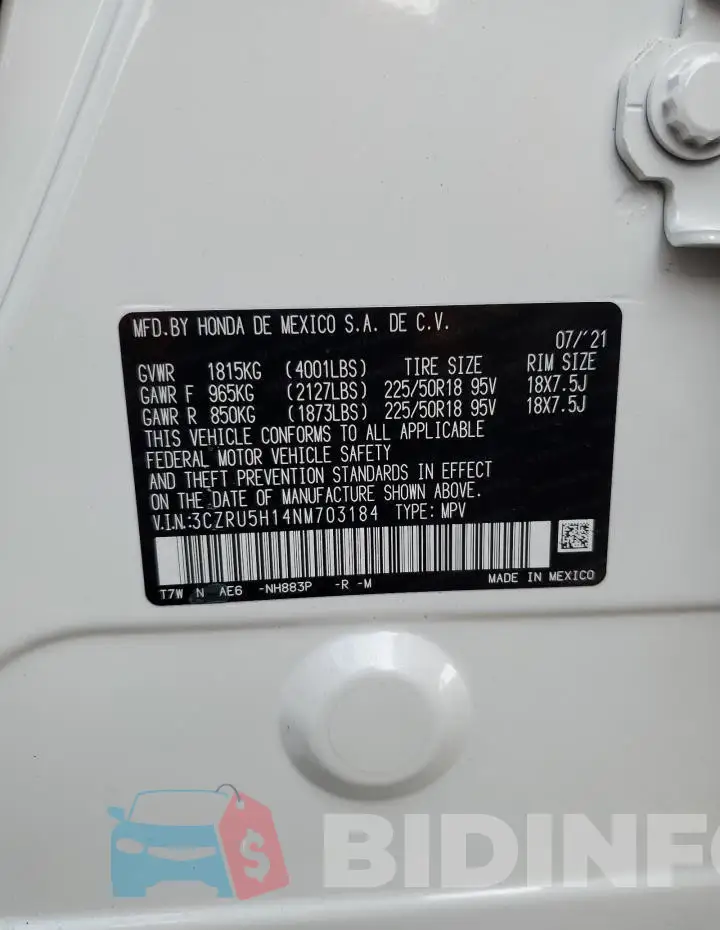 3CZRU5H14NM703184 Photo# 13
