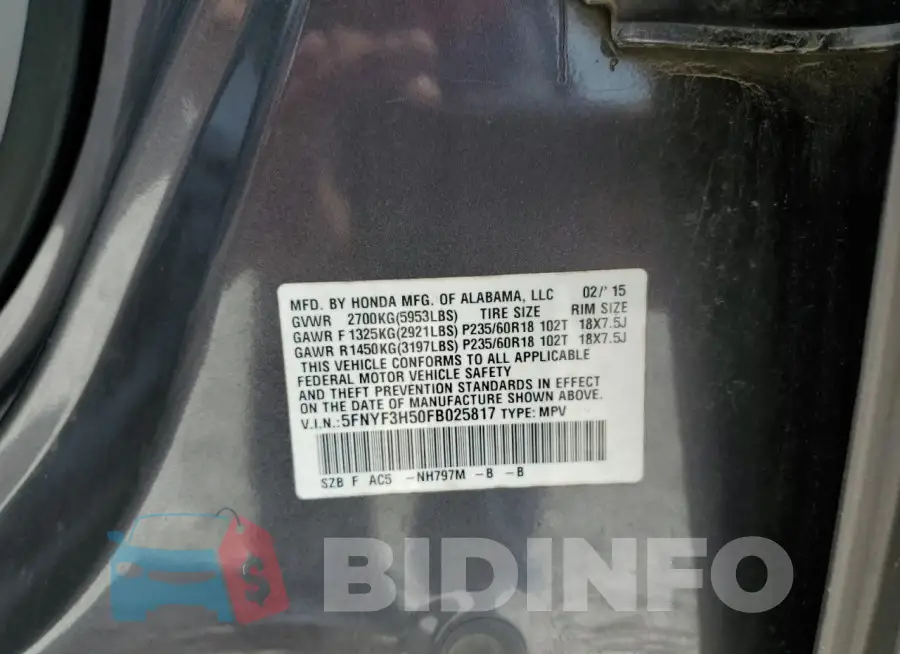 5FNYF3H50FB025817 Photo# 13