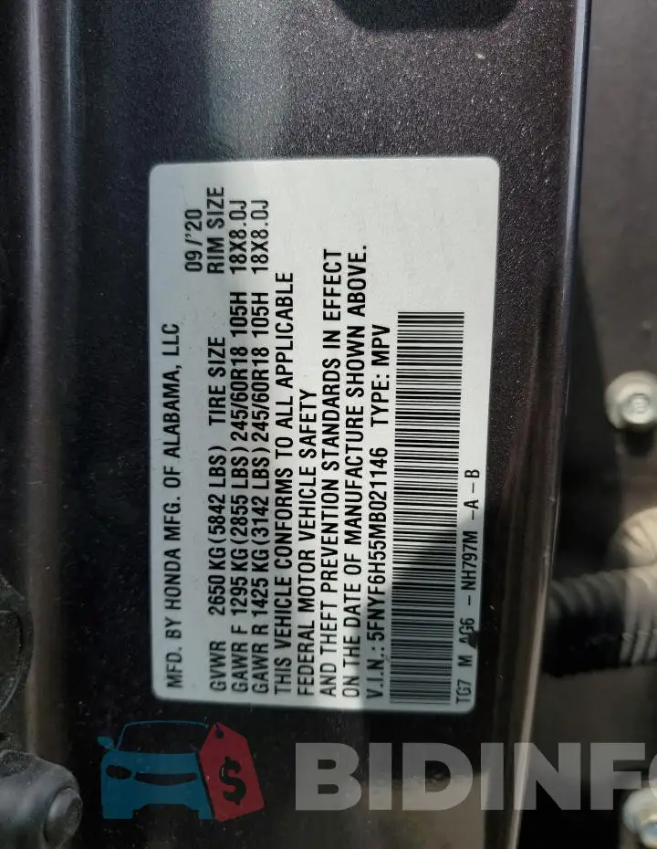 5FNYF6H55MB021146 Photo# 13