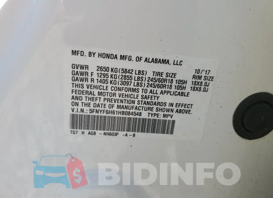 5FNYF6H61HB084548 Photo# 14