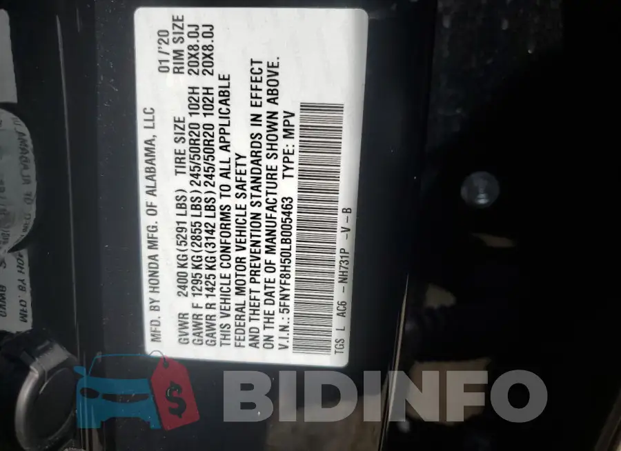 5FNYF8H50LB005463 Photo# 13