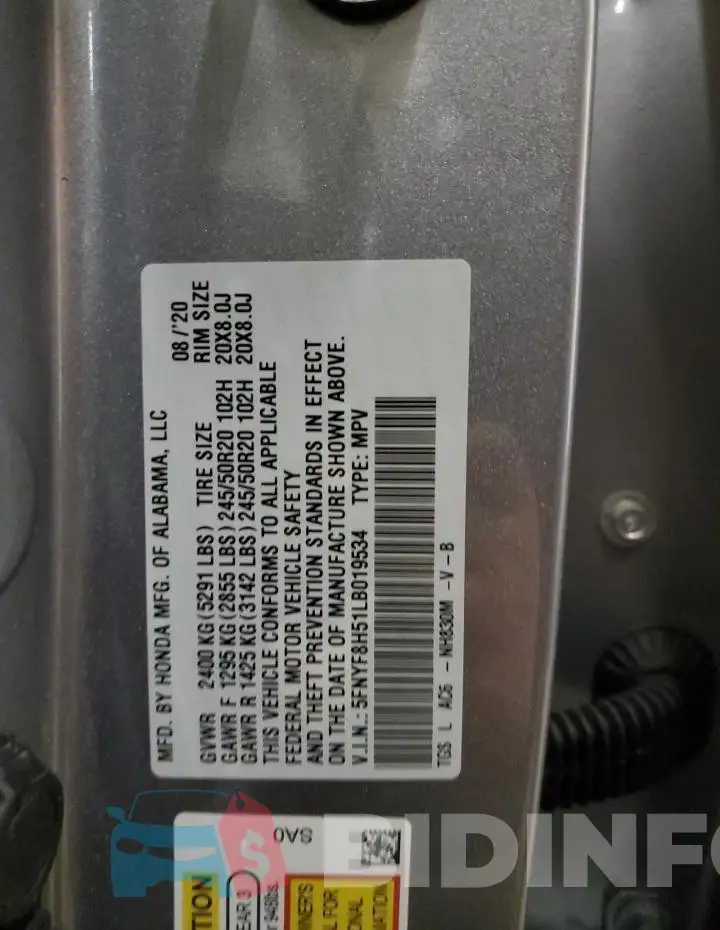 5FNYF8H51LB019534 Photo# 12