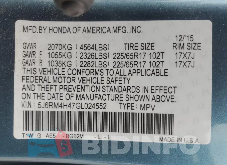 5J6RM4H47GL024552 Photo# 14