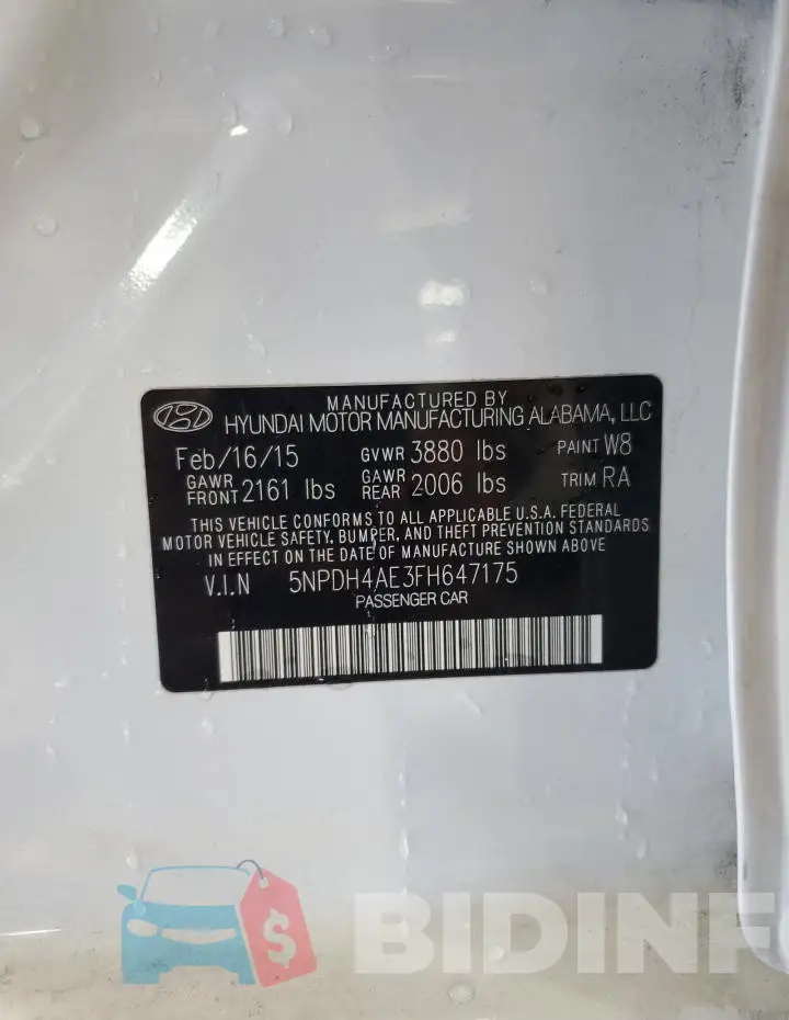 5NPDH4AE3FH647175 Photo# 12