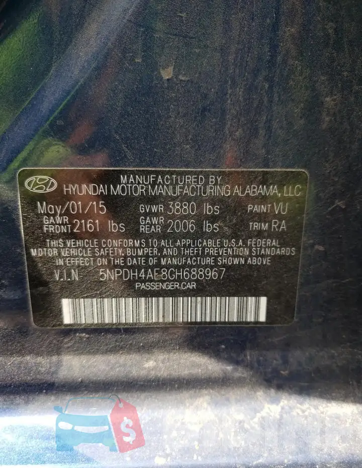 5NPDH4AE8GH688967 Photo# 12