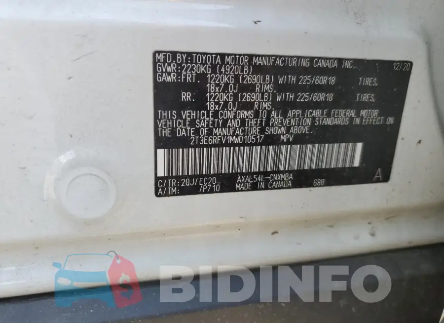 2T3E6RFV1MW010517 Photo# 13