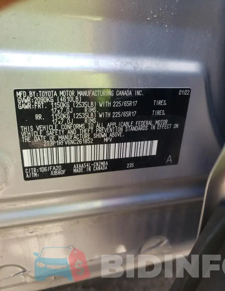 2T3P1RFV6NC261852 Photo# 13