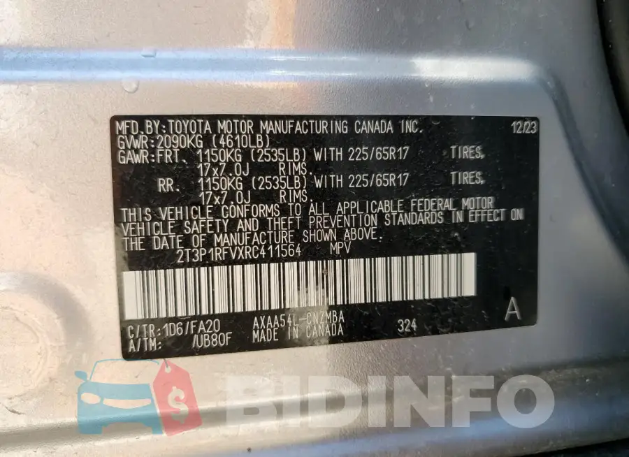 2T3P1RFVXRC411564 Photo# 12