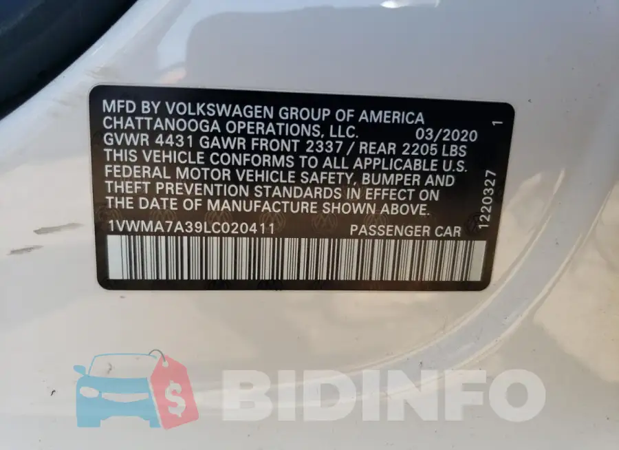 1VWMA7A39LC020411 Photo# 13