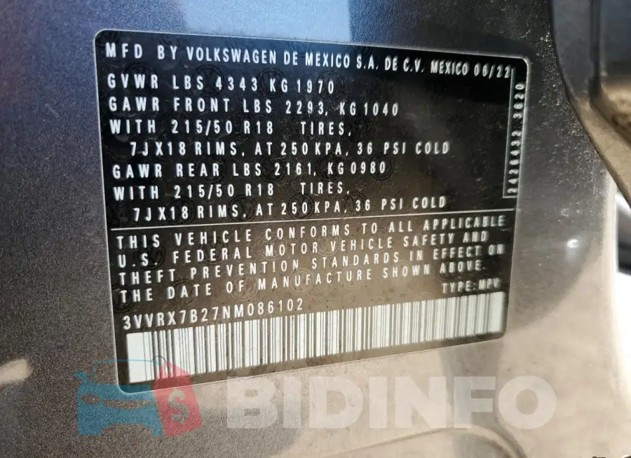 3VVRX7B27NM086102 Photo# 14