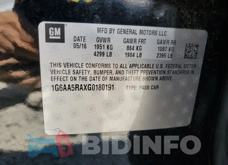 1G6AA5RAXG0180191 Photo# 12