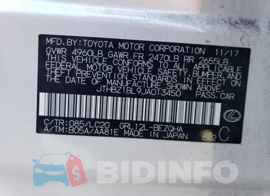 JTHBZ1BL9JA013450 Photo# 13