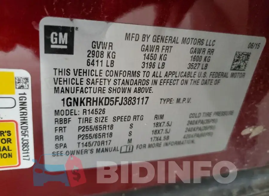 1GNKRHKD5FJ383117 Photo# 13