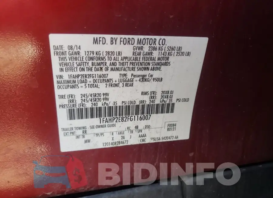 1FAHP2E82FG116007 Photo# 13