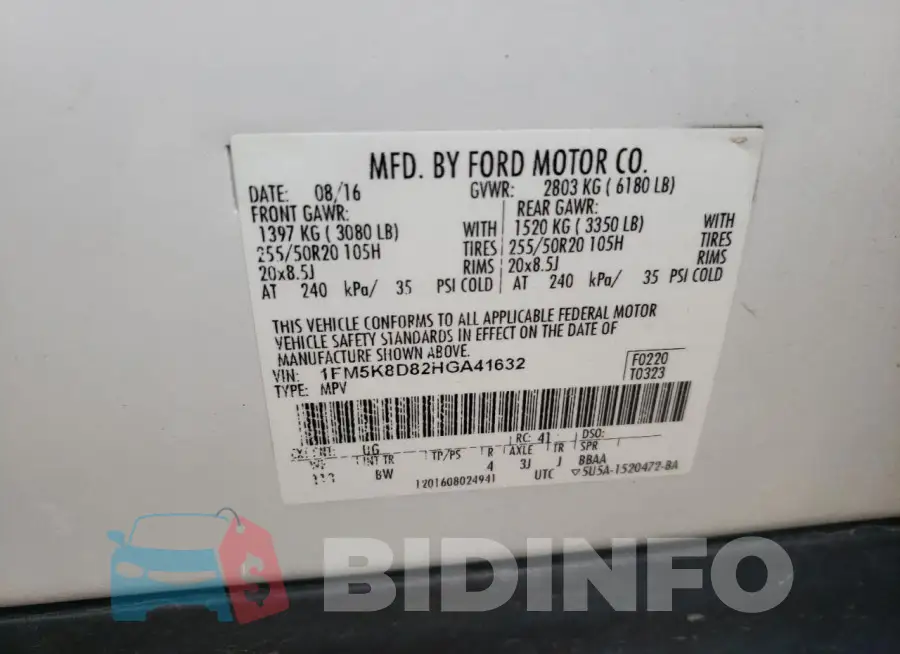 1FM5K8D82HGA41632 Photo# 12
