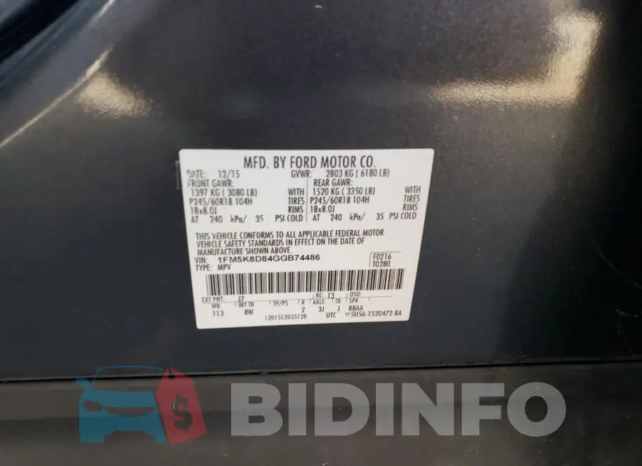 1FM5K8D84GGB74486 Photo# 12