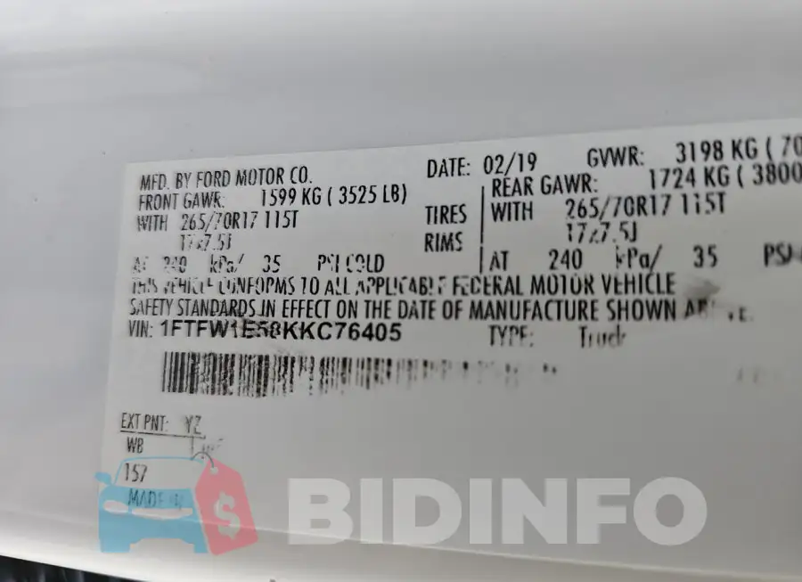 1FTFW1E58KKC76405 Photo# 10