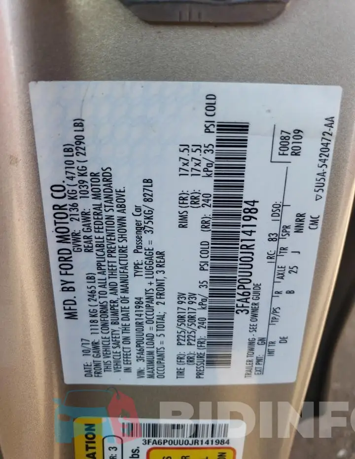 3FA6P0UU0JR141984 Photo# 13