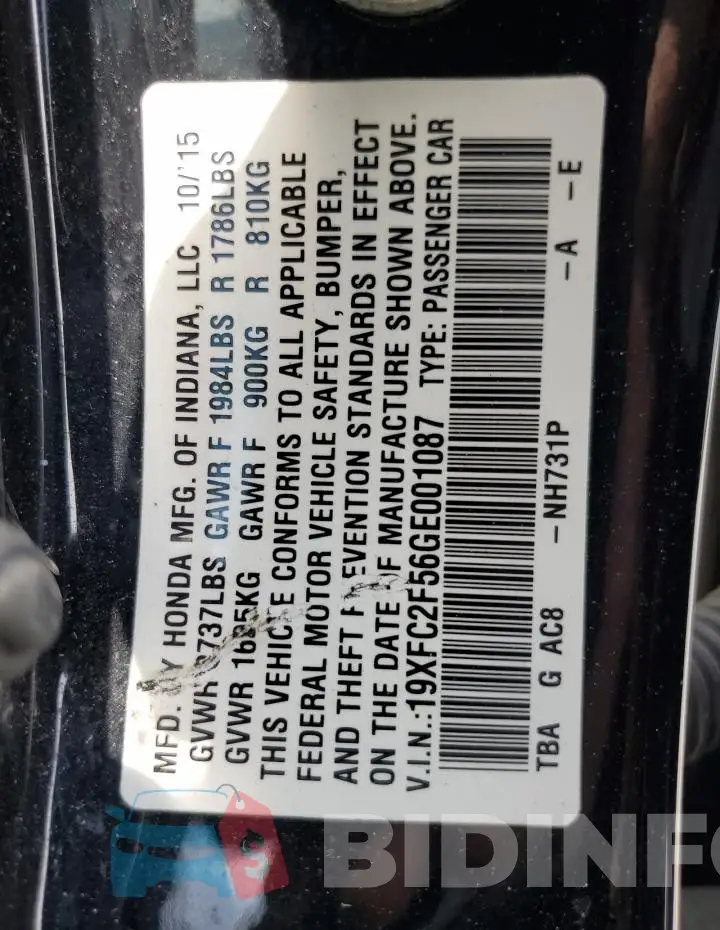 19XFC2F56GE001087 Photo# 13