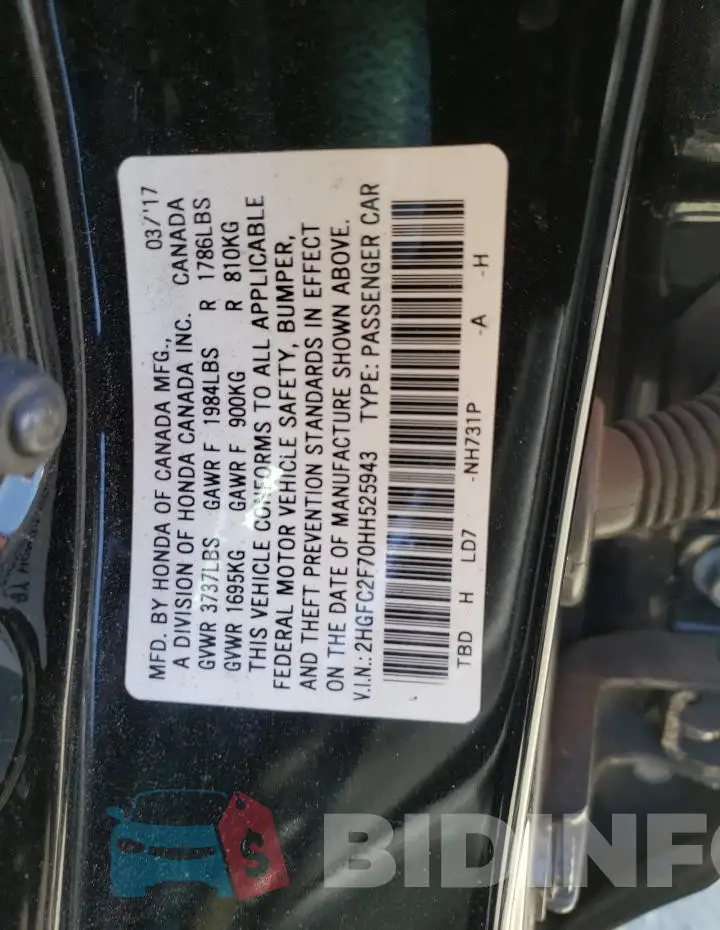 2HGFC2F70HH525943 Photo# 12