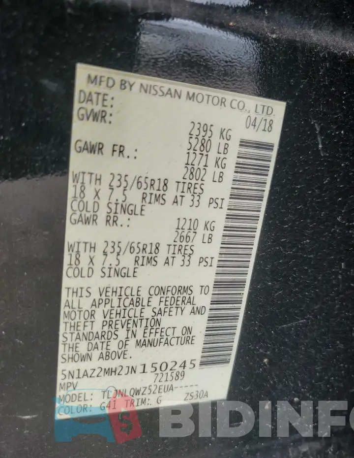 5N1AZ2MH2JN150245 Photo# 13