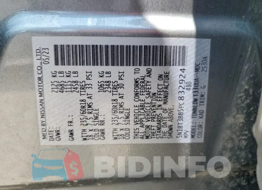 5N1BT3BB5PC832924 Photo# 13