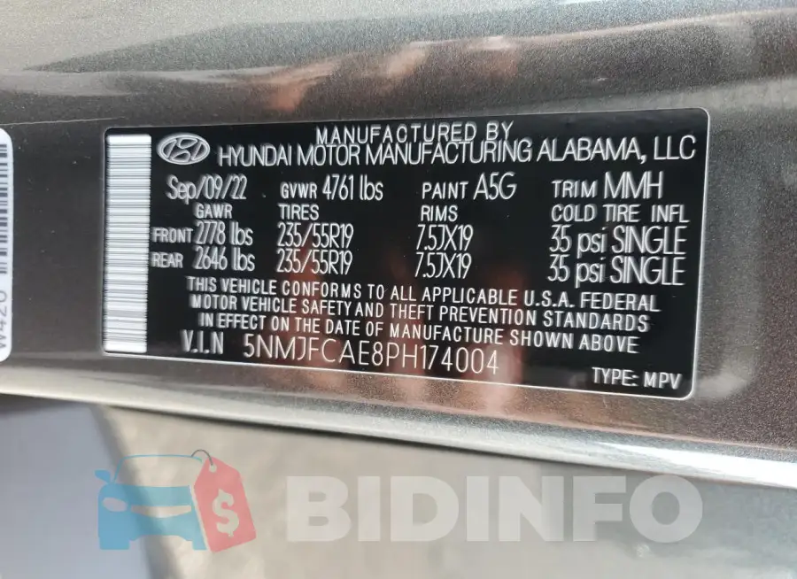 5NMJFCAE8PH174004 Photo# 13