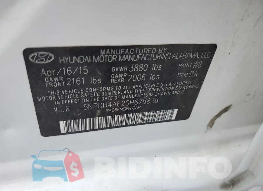 5NPDH4AE2GH678838 Photo# 12