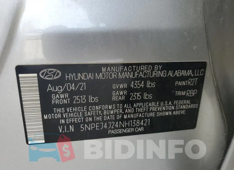 5NPEJ4J24NH138421 Photo# 12