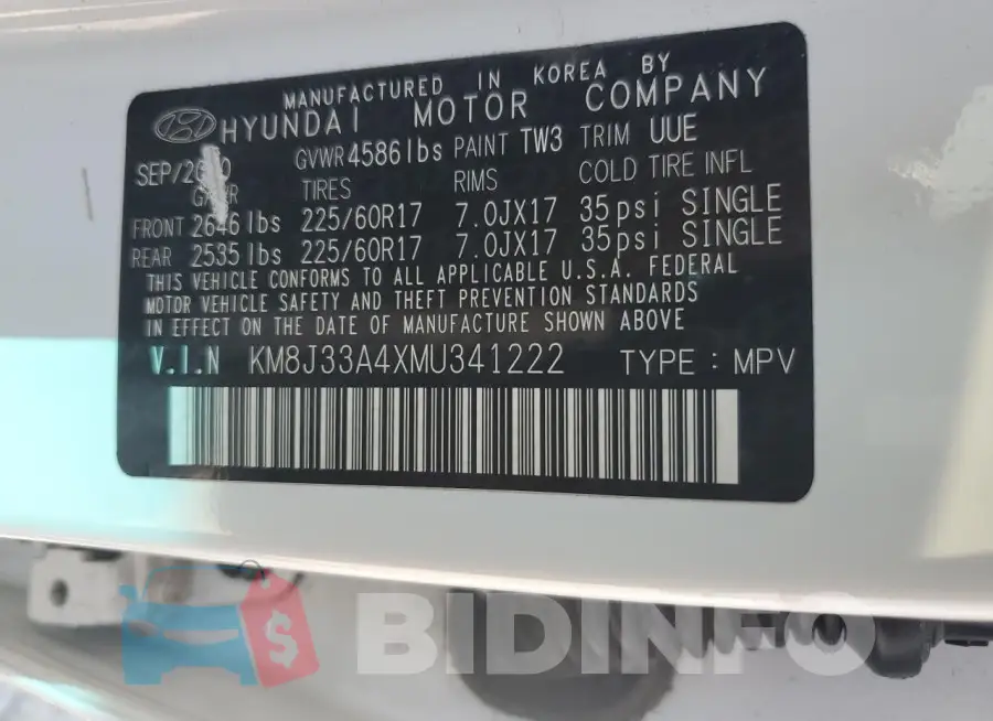 KM8J33A4XMU341222 Photo# 13