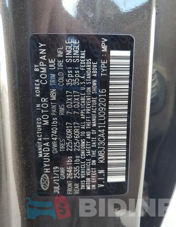 KM8J3CA41LU092016 Photo# 13
