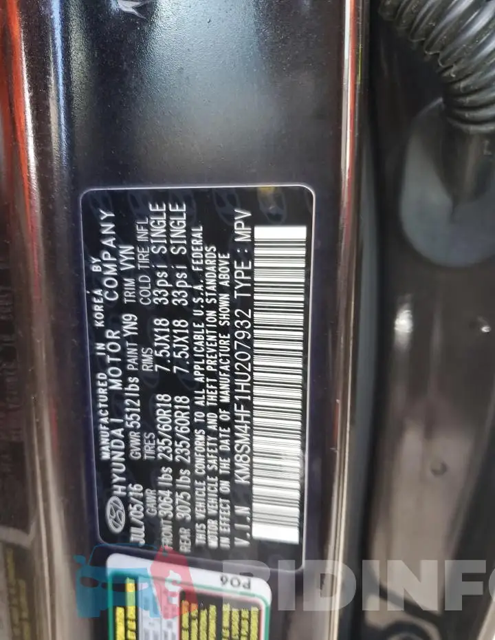 KM8SM4HF1HU207932 Photo# 13