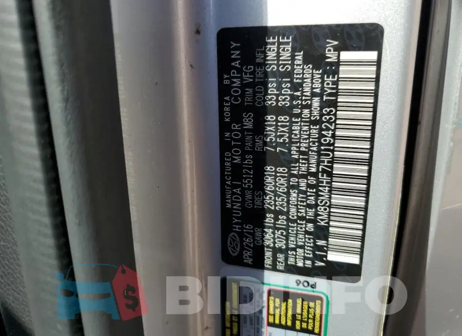KM8SM4HF7HU194233 Photo# 14