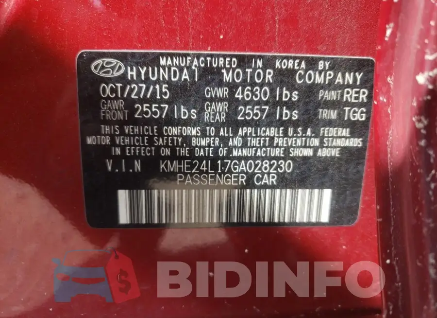 KMHE24L17GA028230 Photo# 12