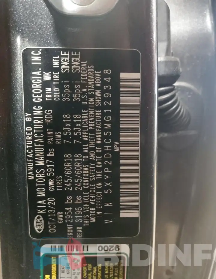 5XYP2DHC5MG129348 Photo# 13