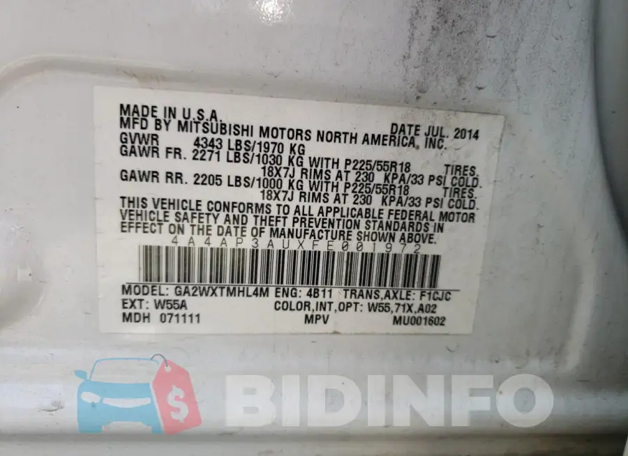 4A4AP3AUXFE001972 Photo# 14